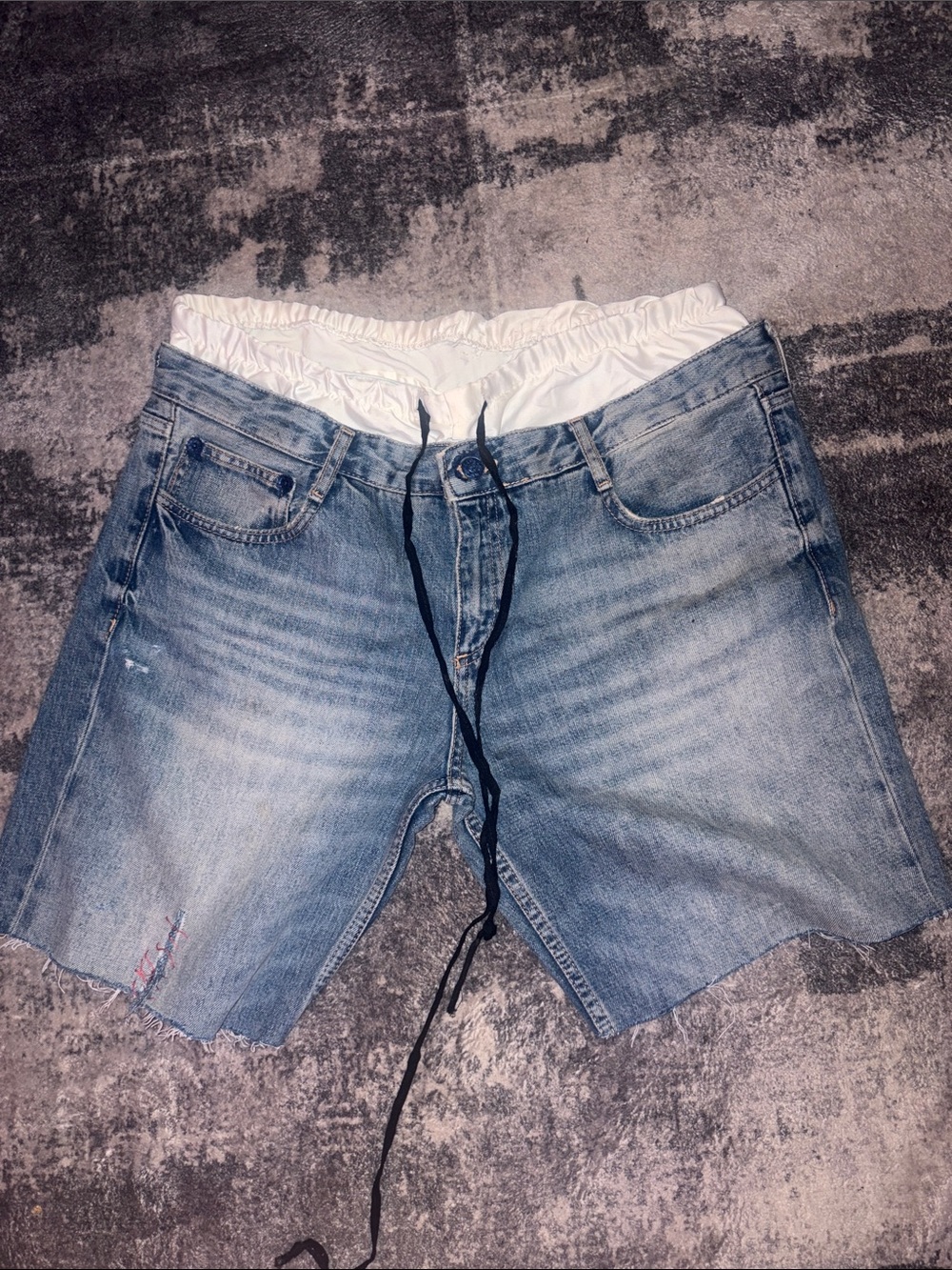 Men's Light Blue Denim Jean Shorts with Drawstring Waist